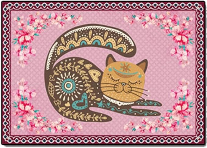 Cartoon Animal Pattern Area Rug Cute Cat Luxury Floral Decor for Carpet Farmhouse Bedroom Living Room Rugs Bathroom Kitchen Runner Mat Indoor Outdoor Non Slip Doormat 1.6' X 2.6'