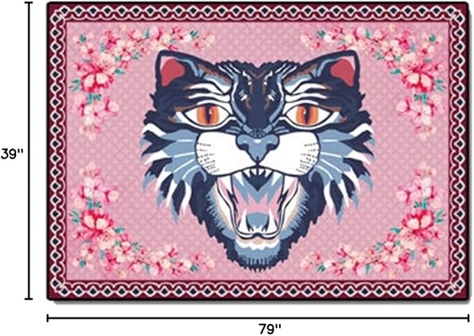 Cartoon Animal Pattern Area Rug Cute Cat Luxury Floral Decor for Carpet Farmhouse Bedroom Living Room Rugs Bathroom Kitchen Runner Mat Indoor Outdoor Non Slip Doormat 3.2' X 6.5'