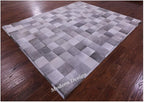 Modern Design Premium Cowhide Leather Carpet with Chevron Pattern, Area Rug (Grey, 4x6)