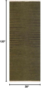 Rugsotic Carpets Hand Woven Flat Weave Kilim Wool ECO-Friendly Area Rugs - 2'6''x10', Runner Shape, Olive Color, Solid Plain Design, Low Pile Handmade Area Rugs for Living Room, Bed Room (D00111)