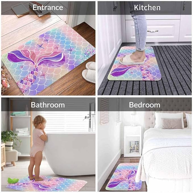 Mermaid Tail in Watercolor Bath Rugs for Bathroom Durable Flannel Bath Rug Clearance Mats for Forlaundry Room and Kitchen Decor Carpt Washable 15.7 x 23.6 Inch