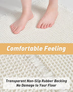 AMOAMI Upgraded Waffle Runner Rug Super Absorbent Non Slip Bath Mats for Bathroom Washable Boho Bathroom Runner Rug with Tassels, Ideal for Hallway Bedroom Laundry Room, White, 2' x 6'