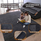 Hand Knotted Loom Wool ECO-Friendly Area Rugs - 6'7''x9'10'', Rectangle Shape, Charcoal Color, Plain Solid Design, High Pile Thick Handmade Anti Skid Area Rugs (L00111)