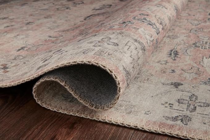 Loloi Hathaway Collection HTH-06 Blush/Multi 9'-0" x 12'-0", .25" Thick Area Rug, Soft, Durable, Printed, Modern, Low Pile, Non-Shedding, Easy Clean, Living Room Rug
