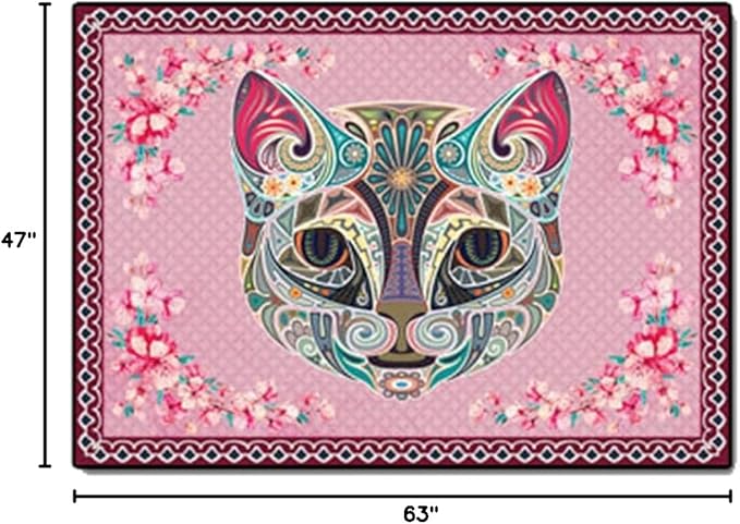 Cartoon Animal Pattern Area Rug Cute Cat Luxury Floral Decor for Carpet Farmhouse Bedroom Living Room Rugs Bathroom Kitchen Runner Mat Indoor Outdoor Non Slip Doormat 4' X 5.2'