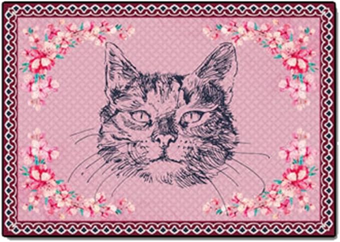 Cartoon Animal Pattern Area Rug Cute Cat Luxury Floral Decor for Carpet Farmhouse Bedroom Living Room Rugs Bathroom Kitchen Runner Mat Indoor Outdoor Non Slip Doormat 3' X 7'