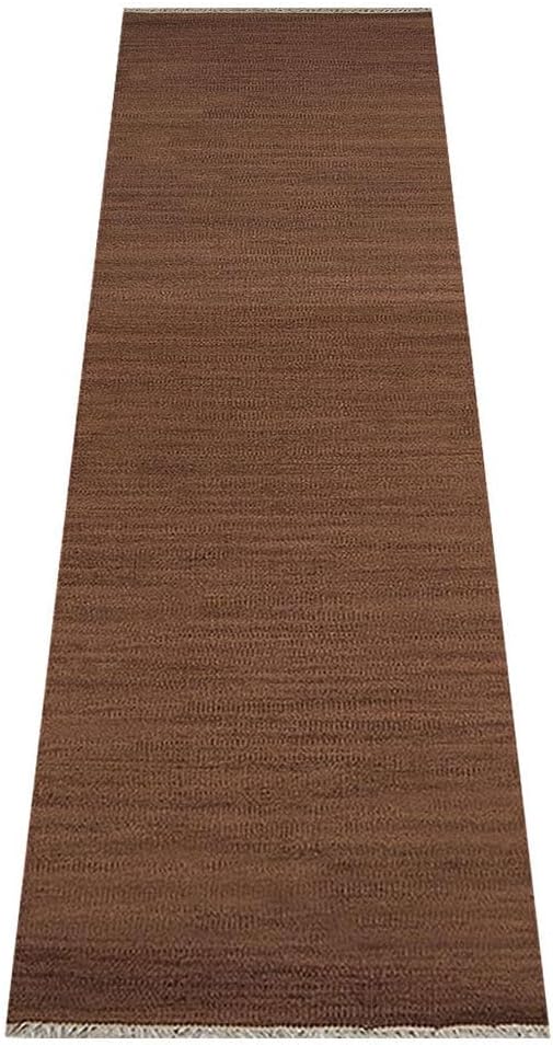 Rugsotic Carpets Hand Woven Flat Weave Kilim Wool 2'6''x6' Runner Area Rug Solid Light Brown D00111