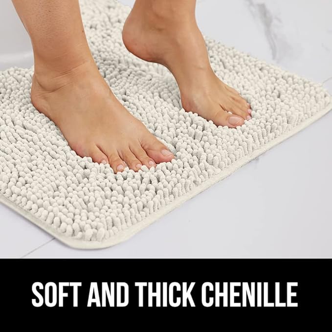GORILLA GRIP Bath Rug Mat 30x20, Thick Soft Absorbent Chenille, Quick Dry Microfiber Mats, Rubber Backing Washable Shower Floor Rugs, US Designed Bathroom Bathmat Home Decor Accessories, Ivory Cream