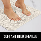 GORILLA GRIP Bath Rug Mat 60x17, Thick Soft Absorbent Chenille, Quick Dry Microfiber Mats, Rubber Backing Washable Shower Floor Rugs, Bathmat Runner, US Designed Bathroom Home Decor Accessories Ivory