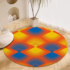 Vintage Blue Orange Round Rug Retro Pattern Print Area Rug Washable 5ft Circle Rugs for Living Room Bedroom Non Slip, Soft Indoor Floor Carpet for Kitchen Entryway Family Room