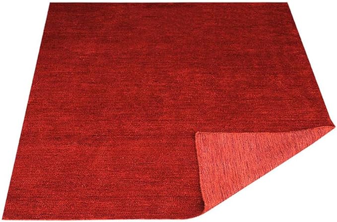 Hand Knotted Loom Wool ECO-Friendly Area Rugs - 6'x6', Round, Red Color, Solid Plain Design, High Pile Thick Handmade Anti Skid Area Rugs for Living Room, Bed Room (L00111)