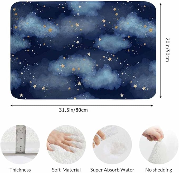 Stars and Clouds Bath Rugs for Bathroom Durable Flannel Bath Rug Clearance Mats for Forlaundry Room and Kitchen Decor Carpt Washable 20 X 32 Inch Mat