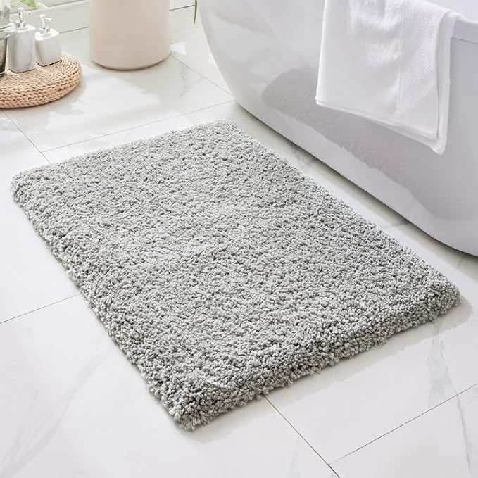 Small Bathroom Rug 17x24 Non Slip Gray Fluffy Bath Mat for Bathroom Floor Washable Plush Luxury Bath Rug for Tub Soft Shaggy Absorbent Shower Mat