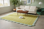 Checkered Wool Area Rug with Scalloped Border, Chartreuse Green & Cream Grid, Hand-Tufted, Soft Cut Pile, Modern Cottagecore Living Room, Bedroom & Nursery Carpet - 8x12 Ft