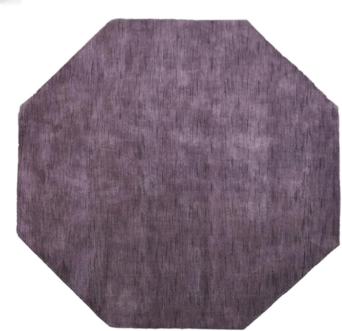 Hand Knotted Loom Wool ECO-Friendly Area Rugs - 6'x6', Octagon, Purple Color, Solid Plain Design, High Pile Thick Handmade Anti Skid Area Rugs for Living Room, Bed Room (L00111)