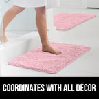 GORILLA GRIP Bath Rug Mat, Thick Soft Absorbent Chenille, Quick Dry Microfiber Mats, Rubber Backing Washable Shower Floor Rugs, US Designed Bathroom Bathmat Home Decor Accessories, 24x17 Light Pink