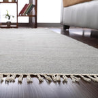 Rugsotic Carpets Hand Woven Flat Weave Kilim Wool ECO-Friendly Area Rugs - 8'x8', Square Shape, Silver Color, Solid Plain Design, Low Pile Handmade Area Rugs for Living Room, Bed Room (D00111)
