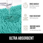 GORILLA GRIP Plush Absorbent Shaggy Chenille Bath Rug Mat for Square Toilet Base with Rubber Backing, Machine Washable Rugs, Soft Microfiber Contour Mats for Toilets, Bathroom Decor, Turquoise