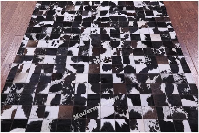 Modern Design Premium Cowhide Leather Carpet with Chevron Pattern, Area Rug (Brown/White-2, 3x12)