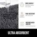 GORILLA GRIP Plush Absorbent Shaggy Chenille Bath Rug Mat for Square Toilet Base with Rubber Backing, Machine Washable Rugs, Soft Microfiber Contour Mats for Toilets, Bathroom Decor, Charcoal
