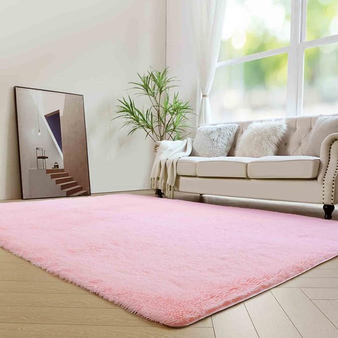 duduta Pink Fluffy Rug 4x6 ft, Shaggy Plush Carpet Bedroom Nursery Living Room Dorm Decor