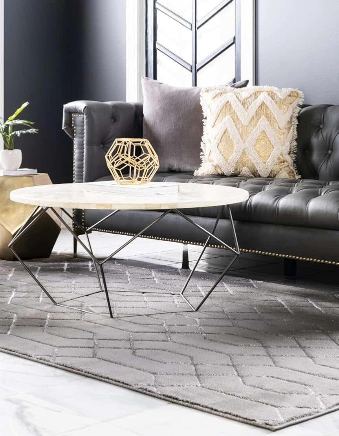 Unique Loom Glam Collection Area Rug - Trellis (6' 1' x 9' Rectangle, Gray Silver/ Silver)