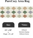 2x8 Runner Checkered Rug for Hallways Colorful Washable Long Carpet Non-Slip Low Pile Boho Indoor Accent Throw Rug for Entrance Kitchen Bedroom Dining Laundry