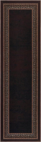 Antep Rugs Alfombras Bordered Modern 2x10 Non-Slip (Non-Skid) Low Pile Rubber Backing Indoor Area Runner Rug (Brown, 2' x 10')