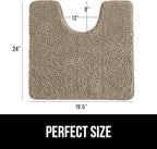 GORILLA GRIP Plush Absorbent Shaggy Chenille Bath Rug Mat for Oval Toilet Base with Rubber Backing, Machine Washable Rugs, Soft Microfiber Contour Mats for Toilets, Bathroom Decor, Gray Beige
