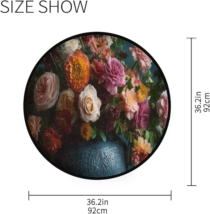 Round Washable Area Rug Non-Slip, Soft & Cozy Beautiful Flower Design Indoor/Outdoor Floor Decor for Living Room, Bedroom, Entryway