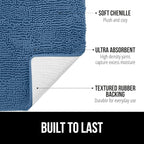 GORILLA GRIP Bath Rug Mat 30x20, Thick Soft Absorbent Chenille, Quick Dry Microfiber Mats, Rubber Backing Washable Shower Floor Rugs, US Designed Bathroom Bathmat Home Decor Accessories, Blue