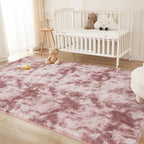 Andency Soft Area Rugs for Living Room Bedroom, 4x6 Fluffy Shaggy Bedside Rug, Non-Slip Large Shag Fuzzy Plush Carpets for Bedroom Kids Dorm Nursery Home Decor Aesthetic, Tie-Dyed Dusty Pink