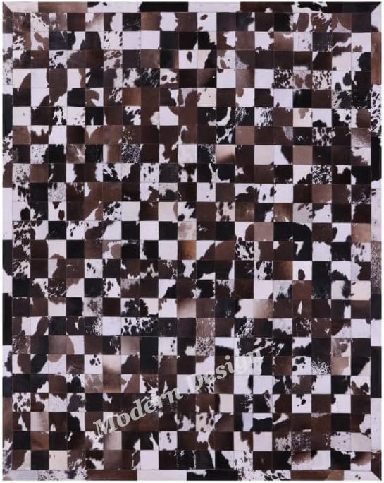 Modern Design Premium Cowhide Leather Carpet with Chevron Pattern, Area Rug (Brown/White-1, 5x8)