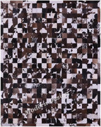 Modern Design Premium Cowhide Leather Carpet with Chevron Pattern, Area Rug (Brown/White-1, 5x8)