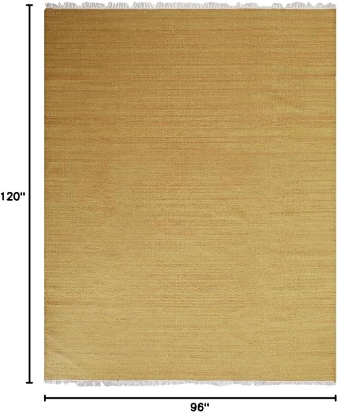 Rugsotic Carpets Hand Woven Flat Weave Kilim Wool 8'x10' Area Rug Solid Gold D00111
