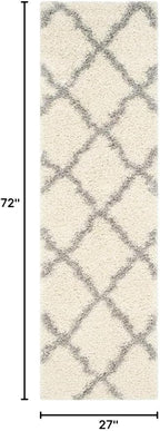 SAFAVIEH Dallas Shag Collection Runner Rug - 2'3" x 6', Ivory & Grey, Trellis Design, Non-Shedding & Easy Care, 1.5-inch Thick Ideal for High Traffic Areas in Living Room, Bedroom (SGD257F)