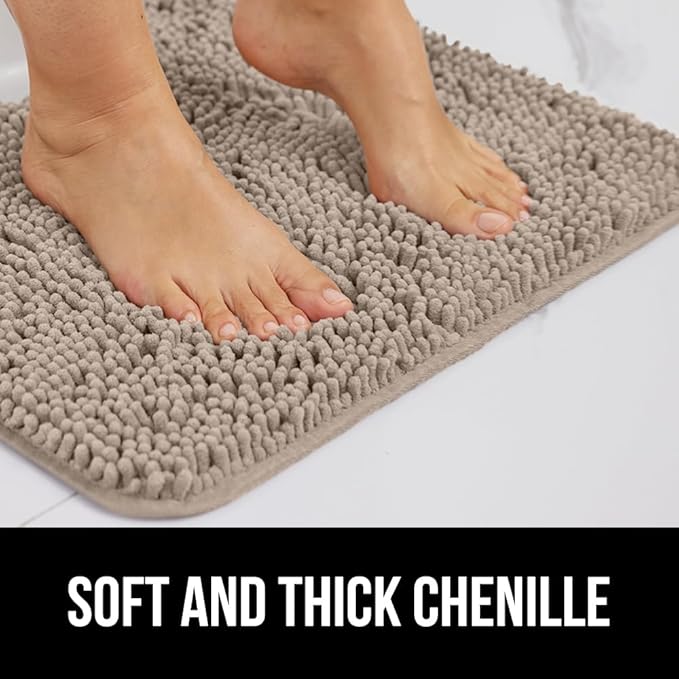 GORILLA GRIP Bath Rug Mat 30x20, Thick Soft Absorbent Chenille, Quick Dry Microfiber Mats, Rubber Backing Washable Shower Floor Rugs, US Designed Bathroom Bathmat Home Decor Accessories, Gray Beige