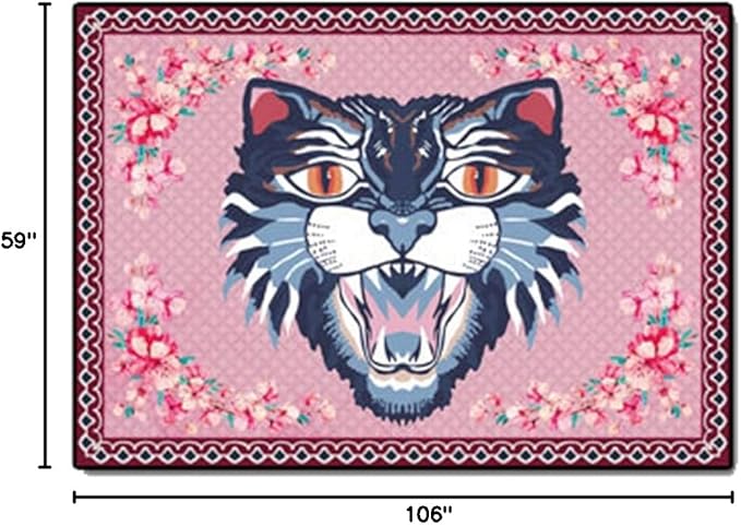 Cartoon Animal Pattern Area Rug Cute Cat Luxury Floral Decor for Carpet Farmhouse Bedroom Living Room Rugs Bathroom Kitchen Runner Mat Indoor Outdoor Non Slip Doormat 5' X 9'