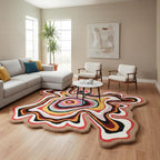 Irregular Shaped Handmade Wool Rug | Modern Colourful Stripe Premium Area Rug Perfect for Home Decor (Multi, 7x7 ft)