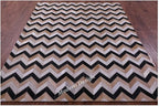 Modern Design Premium Cowhide Leather Carpet with Chevron Pattern, Area Rug (Beige/Black/Grey/Ivory, 9'6"x14'0)