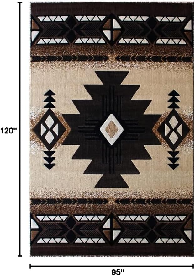 YHSF South West Native American Area Rug C318 - Easy Clean, Thick, Soft, Durable Native Tribal American Indian Inspired Rug for Bedroom/Living Room and More - Berber, 8 Feet x 10 Feet
