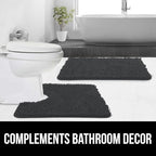 GORILLA GRIP Plush Absorbent Shaggy Chenille Bath Rug Mat for Oval Toilet Base with Rubber Backing, Machine Washable Rugs, Soft Microfiber Contour Mats for Toilets, Bathroom Decor, Charcoal