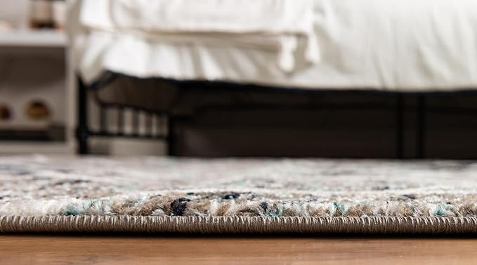 Rugs.com Lattice Frieze Collection Rug – 5' Square Blue Multi Medium Rug Perfect for Living Rooms, Kitchens, Entryways