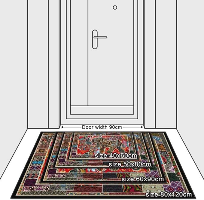 Vintage Boho Area Rugs Multicolor Ethnic Style Geometric Splicing Carpets Bedroom Living Room Kitchen Floor Mats Indoor Outdoor Non-Shedding Runner Rug Home Décor Carpet 3' X 3'