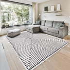 GLN Rugs Contemporary Collection - Machine Washable Area Rug, Contemporary Washable, Non Slip, Low Pile Chenille Rug, Living Room, Bedroom, Kitchen Rug (9' x 12' Black Beige)