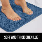 GORILLA GRIP Bath Rug Mat 60x17, Thick Soft Absorbent Chenille, Quick Dry Microfiber Mats, Rubber Backing Washable Shower Floor Rugs, Bathmat Runner, US Designed Bathroom Home Decor Accessories Blue