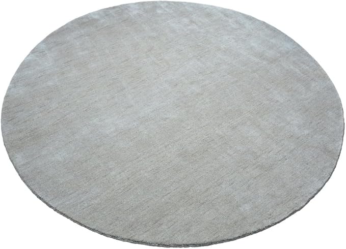 Hand Knotted Loom Wool ECO-Friendly Area Rugs - 8'x8', Round, Beige Color, Solid Plain Design, High Pile Thick Handmade Anti Skid Area Rugs for Living Room, Bed Room (L00111)