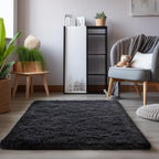 Zentavio Area Rugs for Living Room Small Carpet for Bedroom Black 3x5 Bedside Washable Soft Fluffy Shag Aesthetic Plush High Pile Throw Rug for Nursery Kids Room Dorm Room