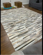 4x6 Cowhide Leather Rug, Modern Stripes Design, Dark Grey Area Rug for Living Room & Home Decor