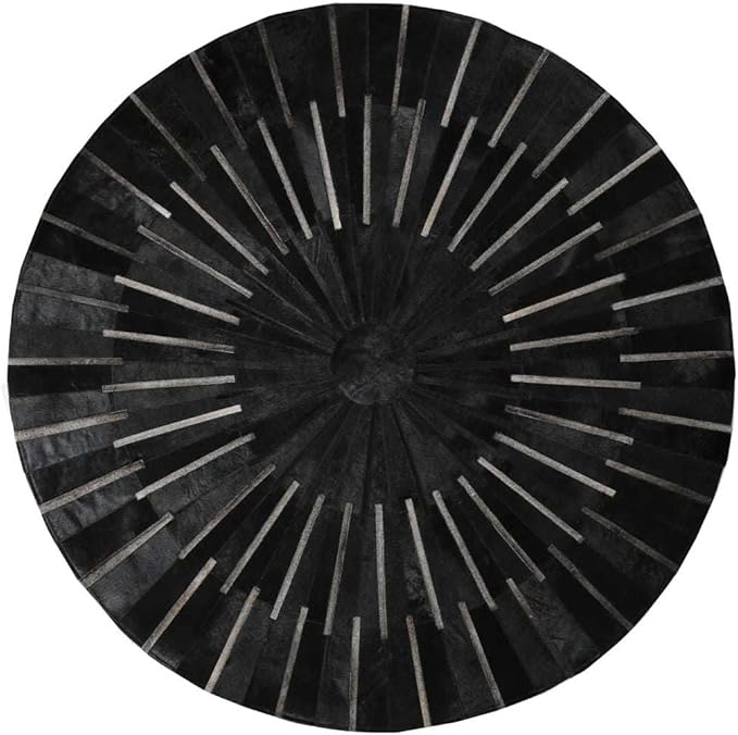 Sn Alef Home Round Designer Rug for Living Room | Handcrafted Black & White Boho Floor Carpet | Modern Ethnic Circular Mat for Home Décor & Meditation Space (Black_9x9)